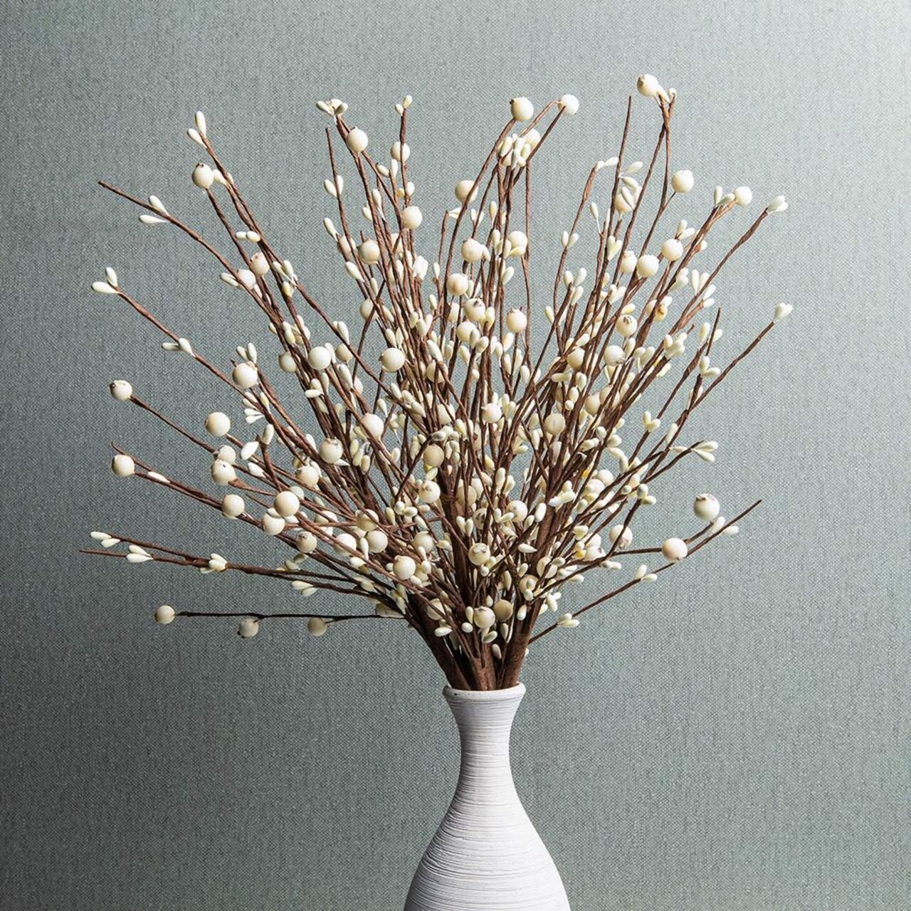 6 PCS Artificial Cream & White Pip Berry Stems – 16.5 Inch Winter Christmas Berry Picks, Bendable Branches for Holiday Vase Fillers, Centerpieces & Home Decor